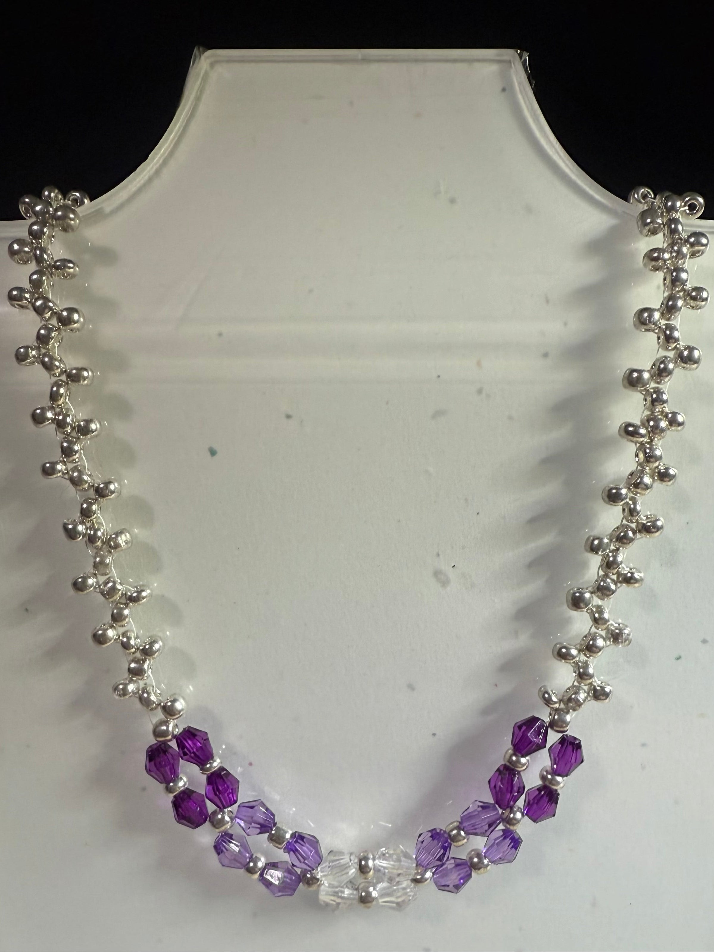 Purple and Silver Glass Bead Necklace