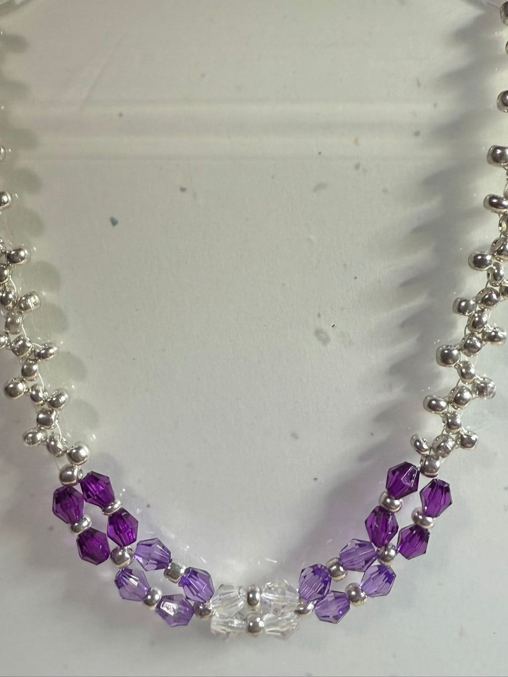 Purple and Silver Glass Bead Necklace