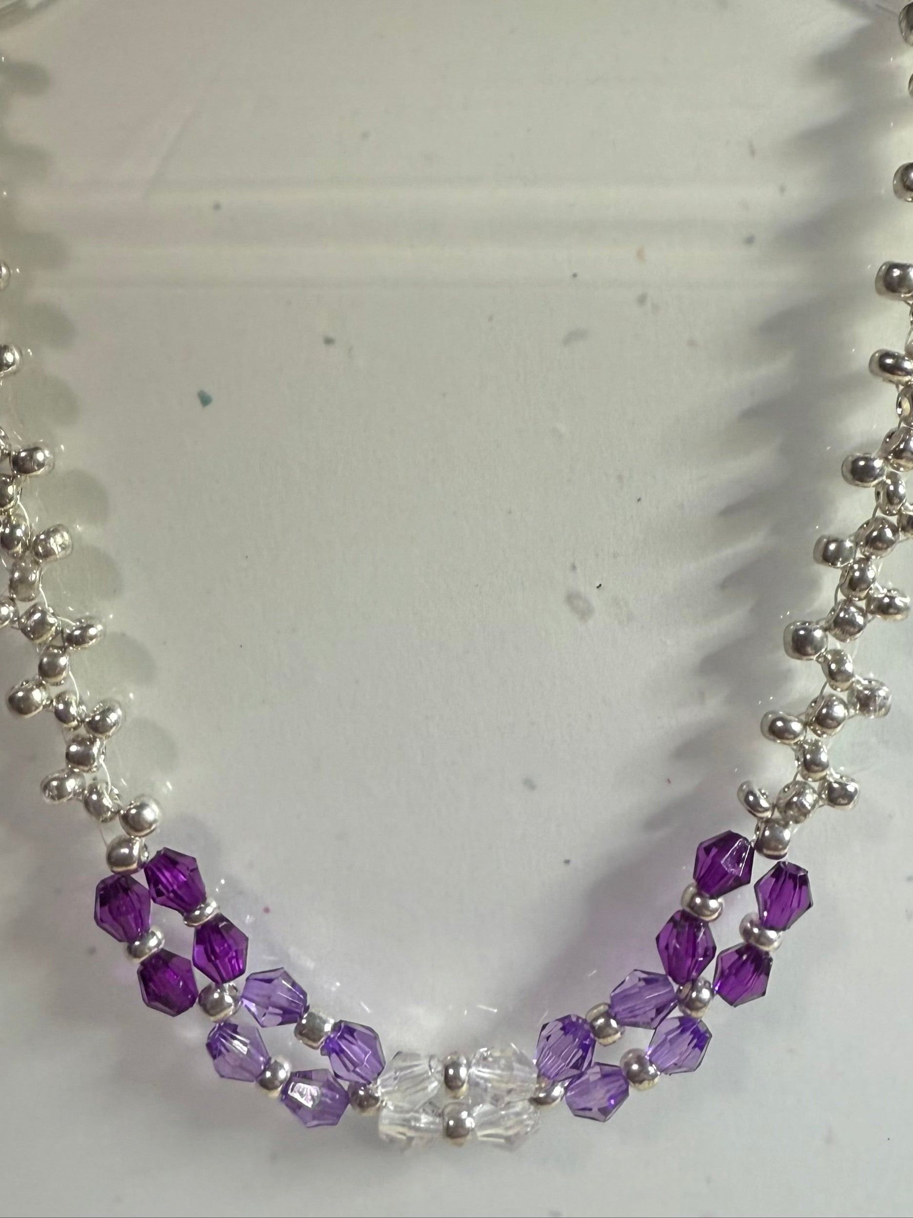 Purple and Silver Glass Bead Necklace