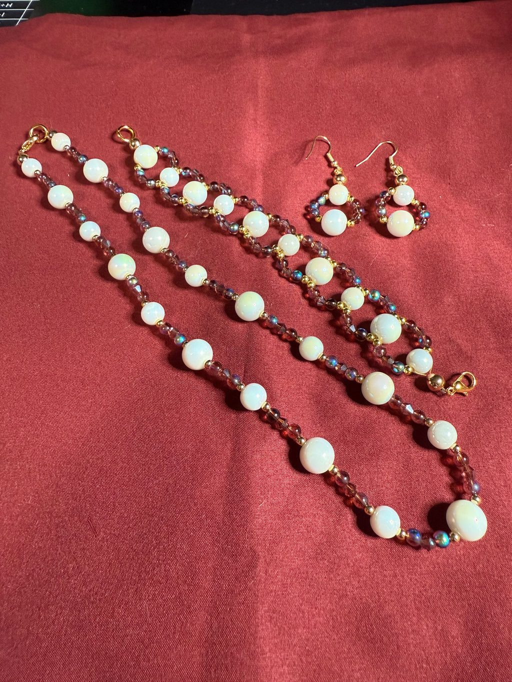 Glass Pearl with Mauve Glass Beads Jewelry Set – Necklace, Bracelet & Earrings