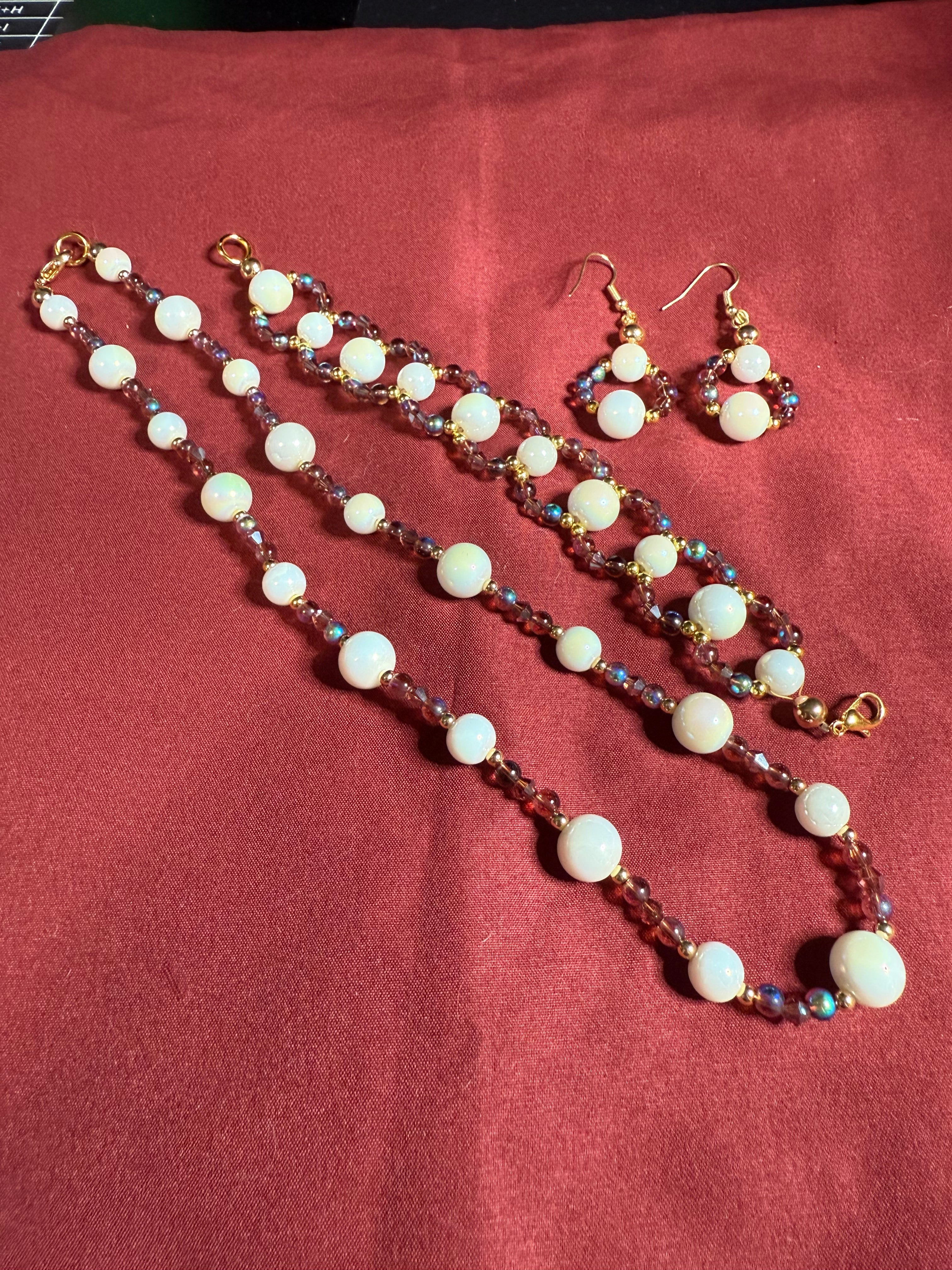Glass Pearl with Mauve Glass Beads Jewelry Set – Necklace, Bracelet & Earrings