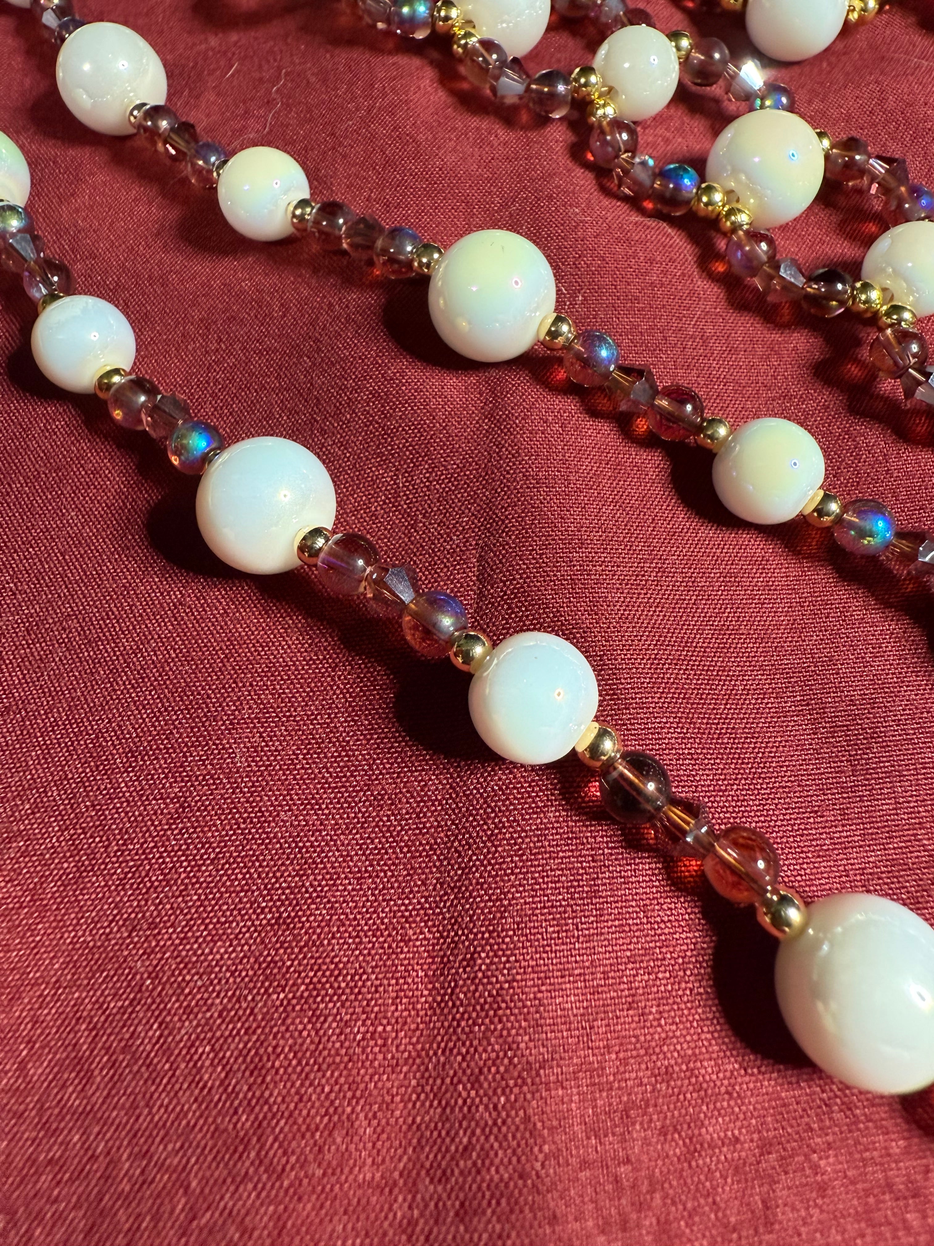 Glass Pearl with Mauve Glass Beads Jewelry Set – Necklace, Bracelet & Earrings
