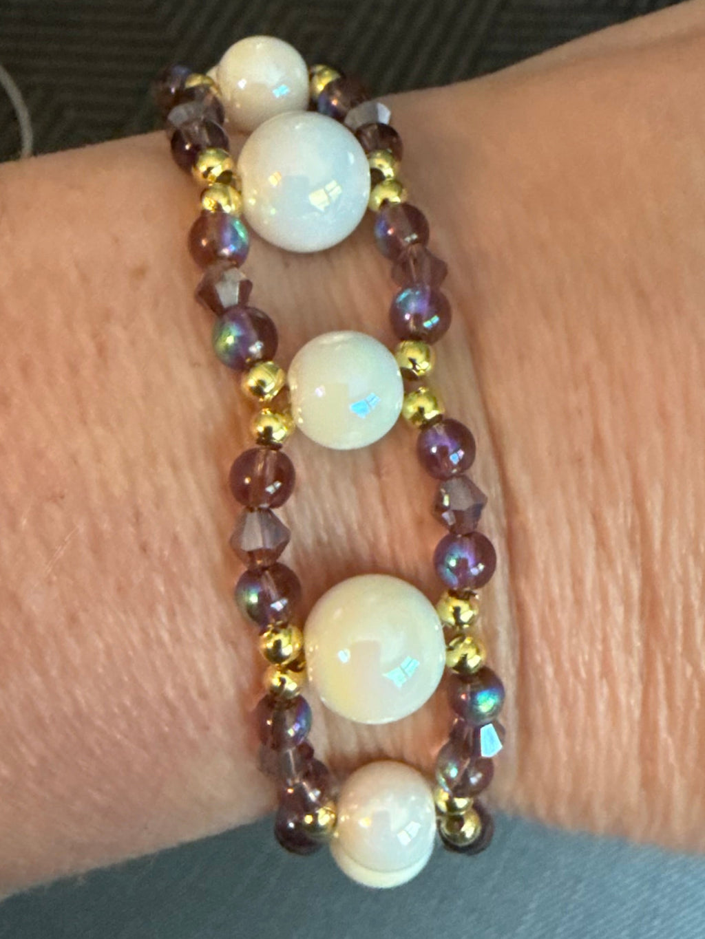 Glass Pearl with Mauve Glass Beads Jewelry Set – Necklace, Bracelet & Earrings