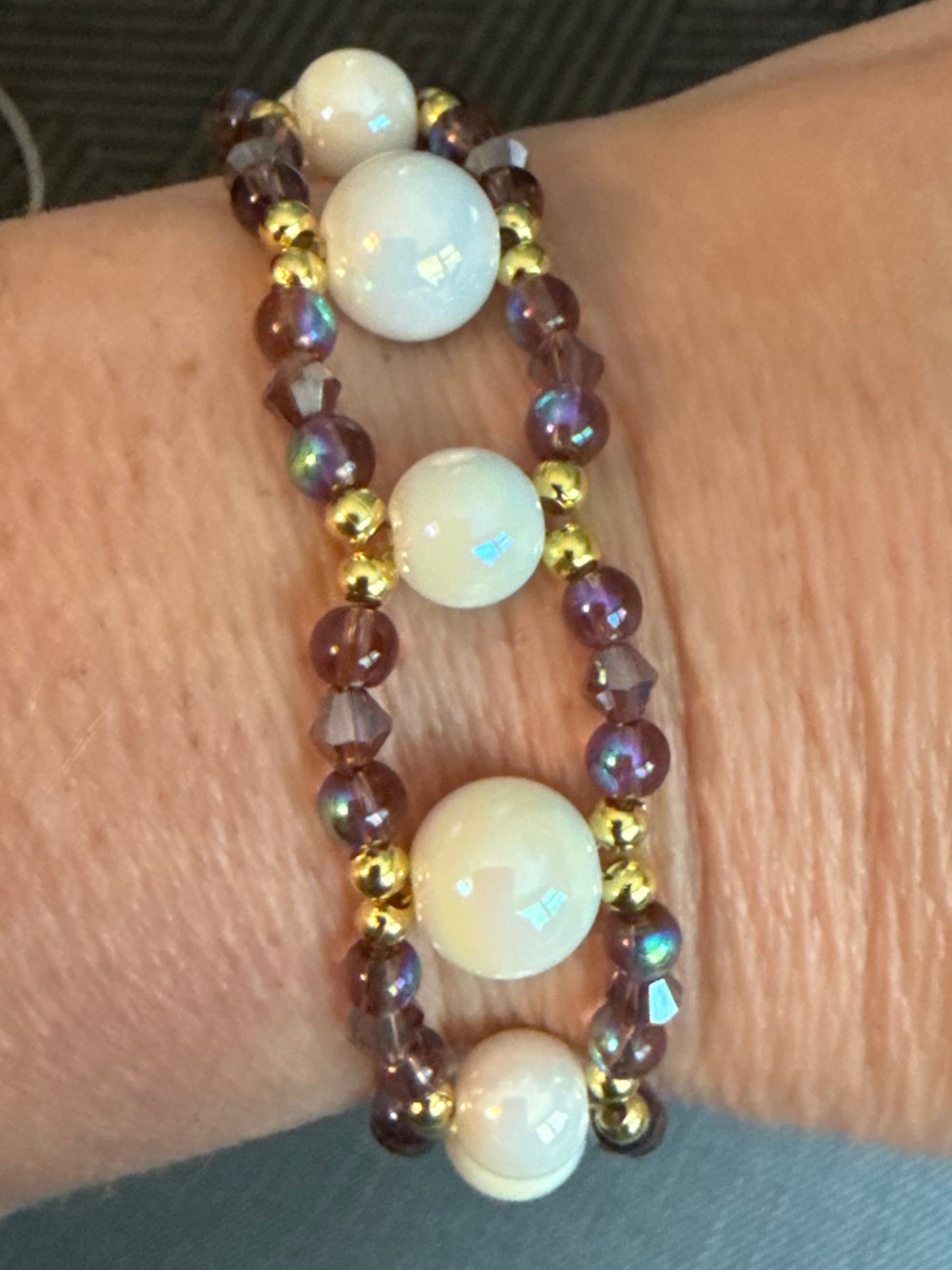 Glass Pearl with Mauve Glass Beads Jewelry Set – Necklace, Bracelet & Earrings