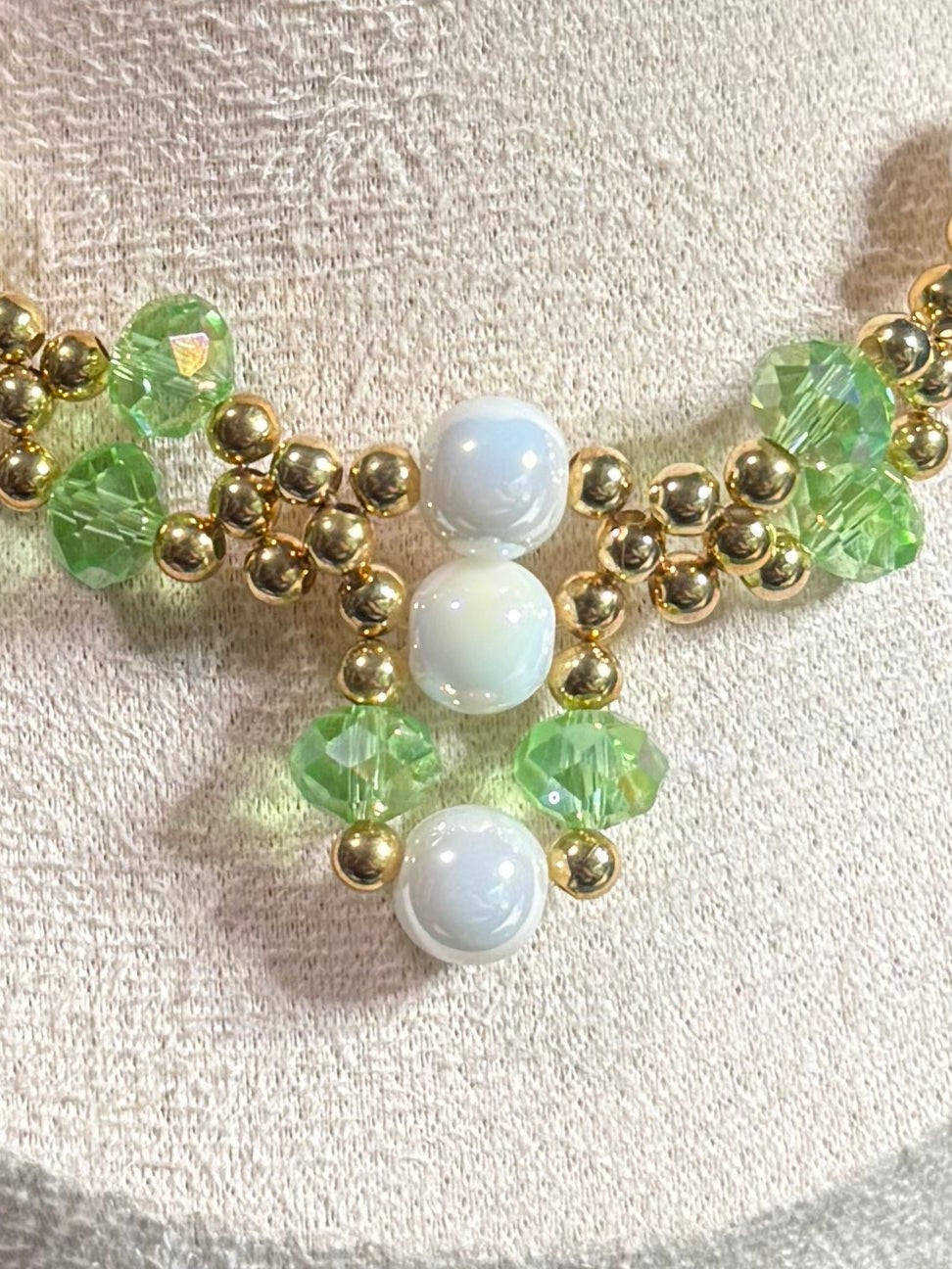 Green and Metal Beaded Necklace