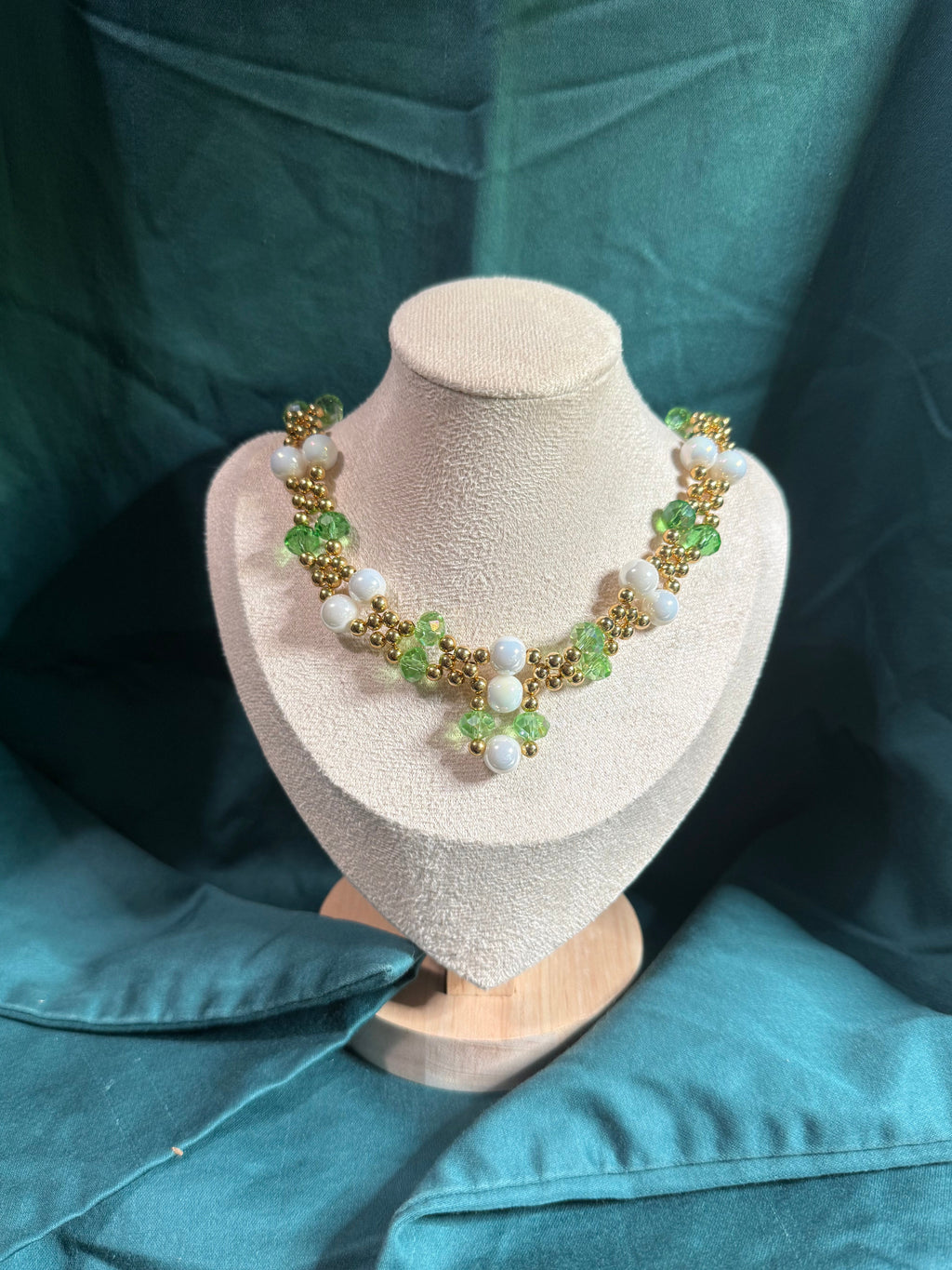 Green and Metal Beaded Necklace
