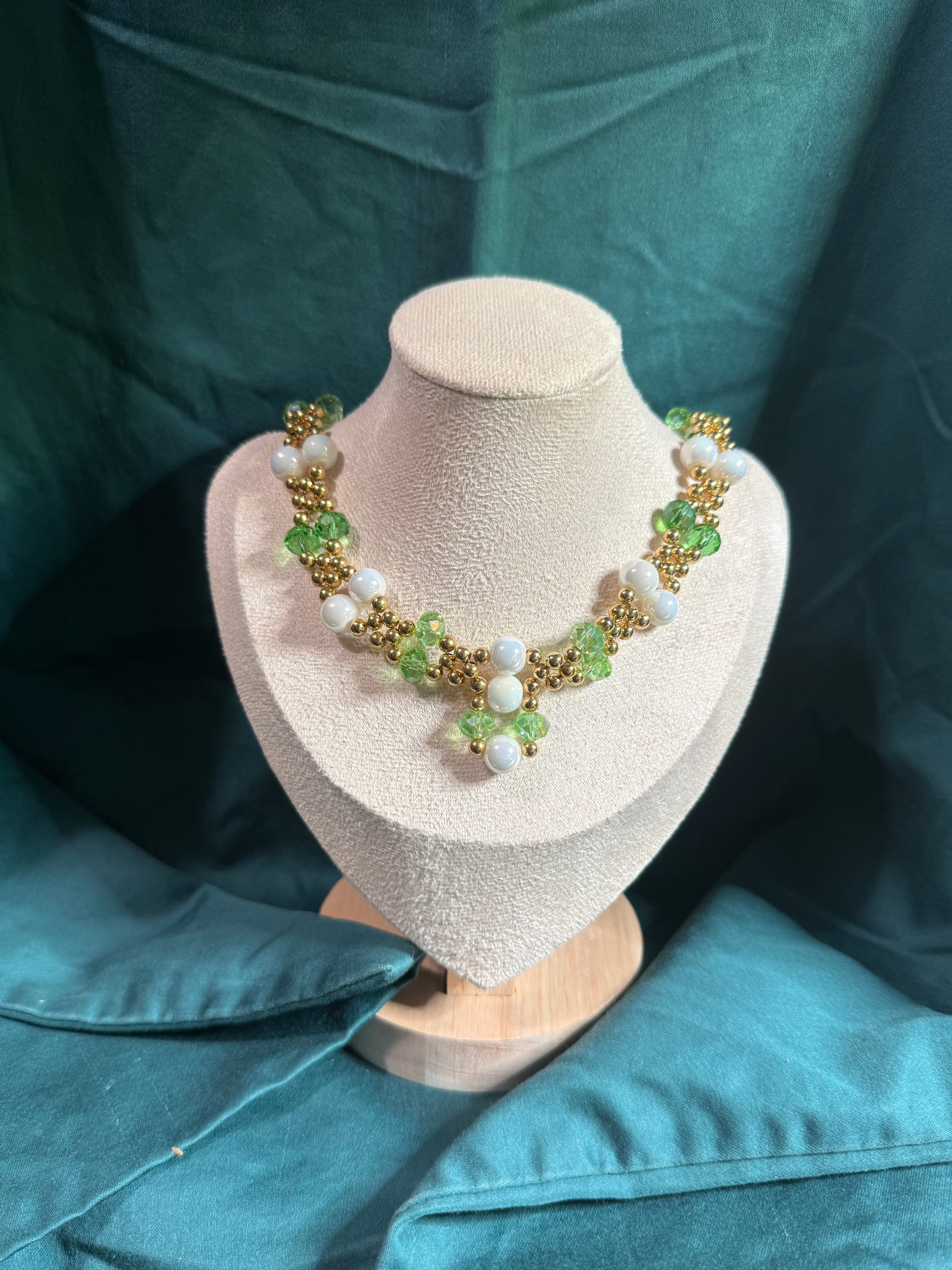 Green and Metal Beaded Necklace