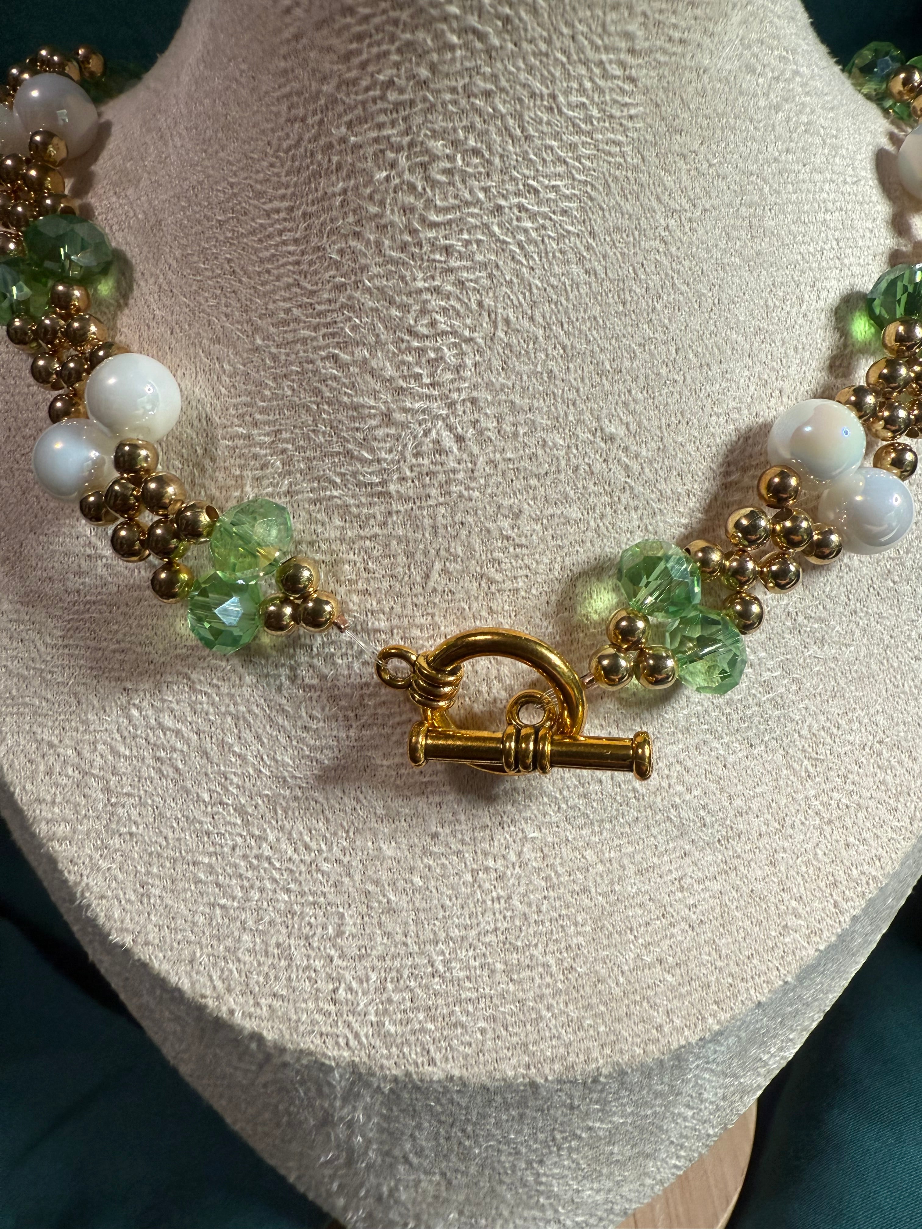 Green and Metal Beaded Necklace