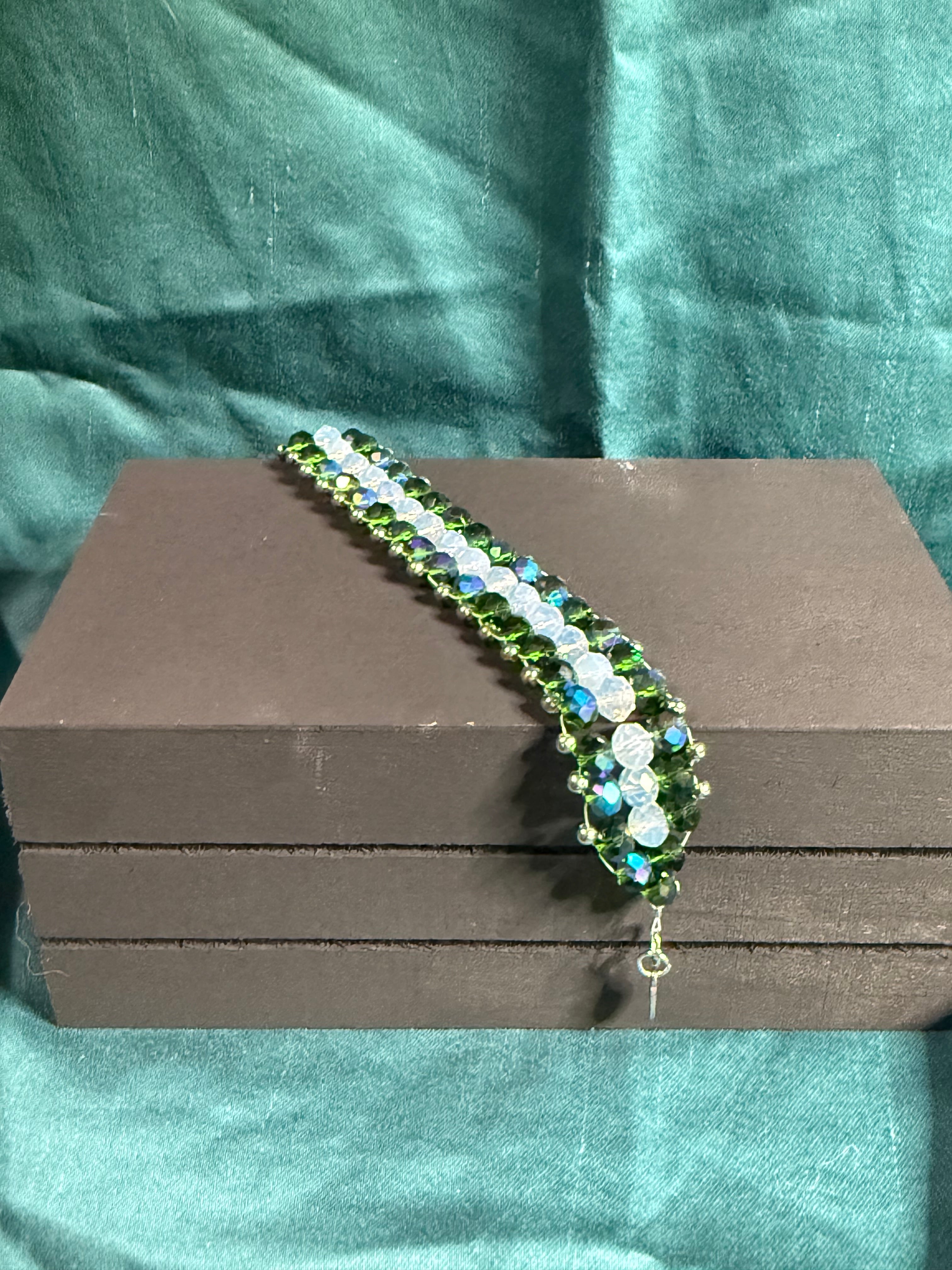 Green and Clear Braided Bracelet