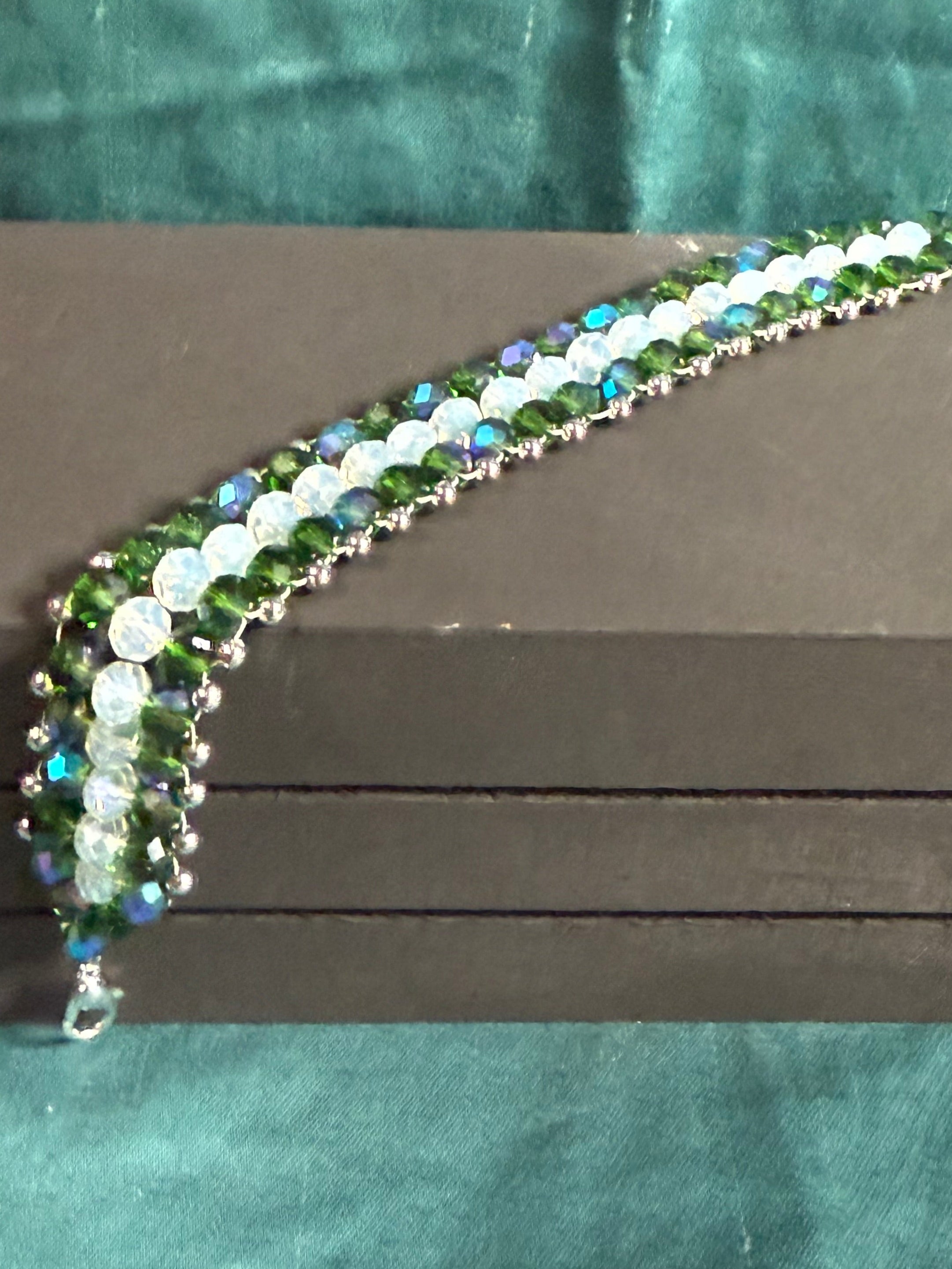 Green and Clear Braided Bracelet