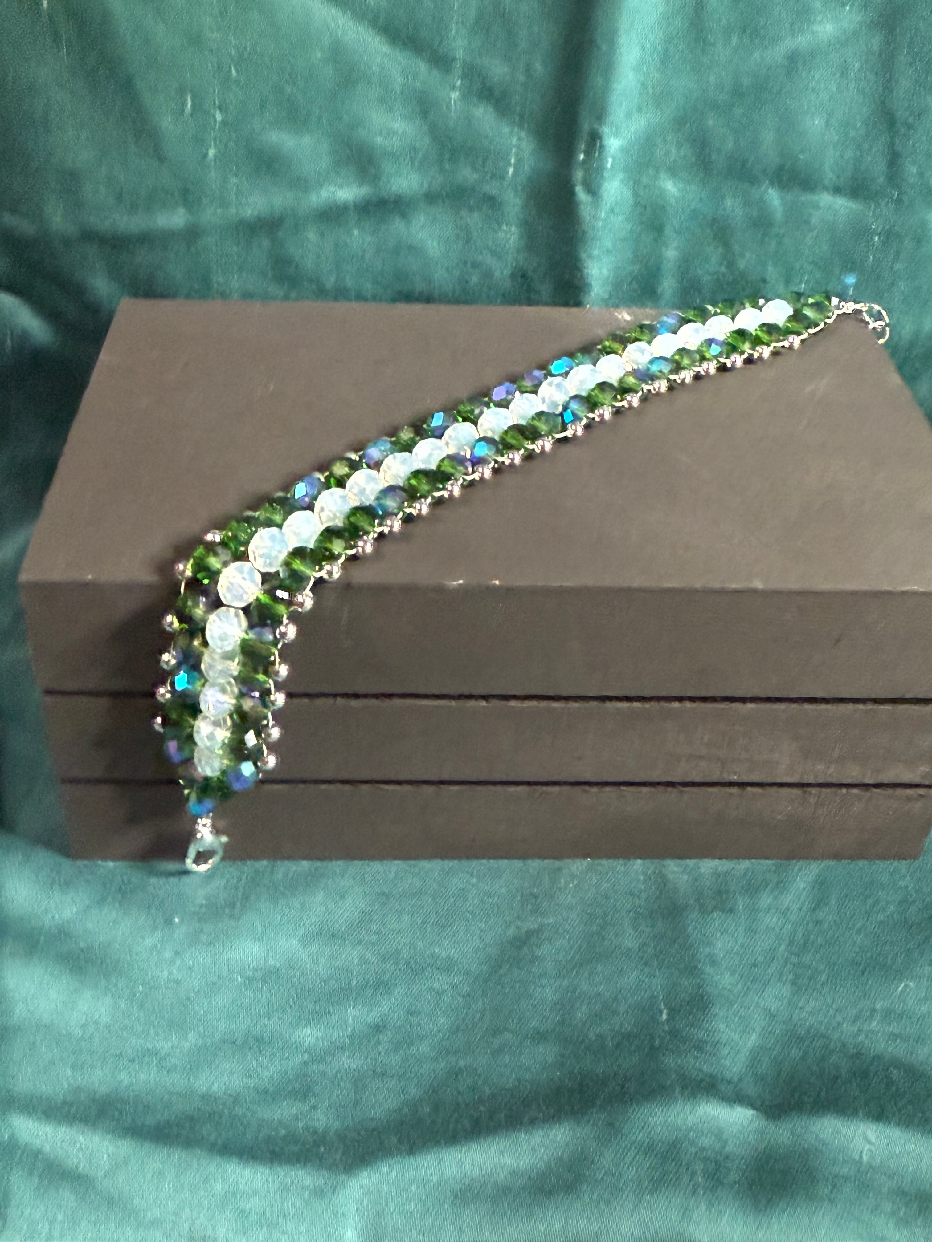Green and Clear Braided Bracelet