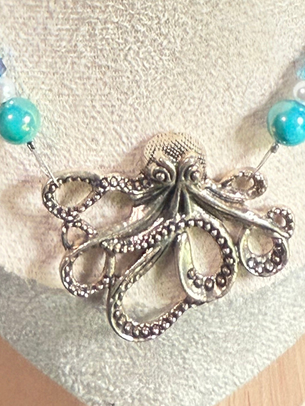 Squid Turquoise Blue Glass Beaded Necklace and Matching Bracelet