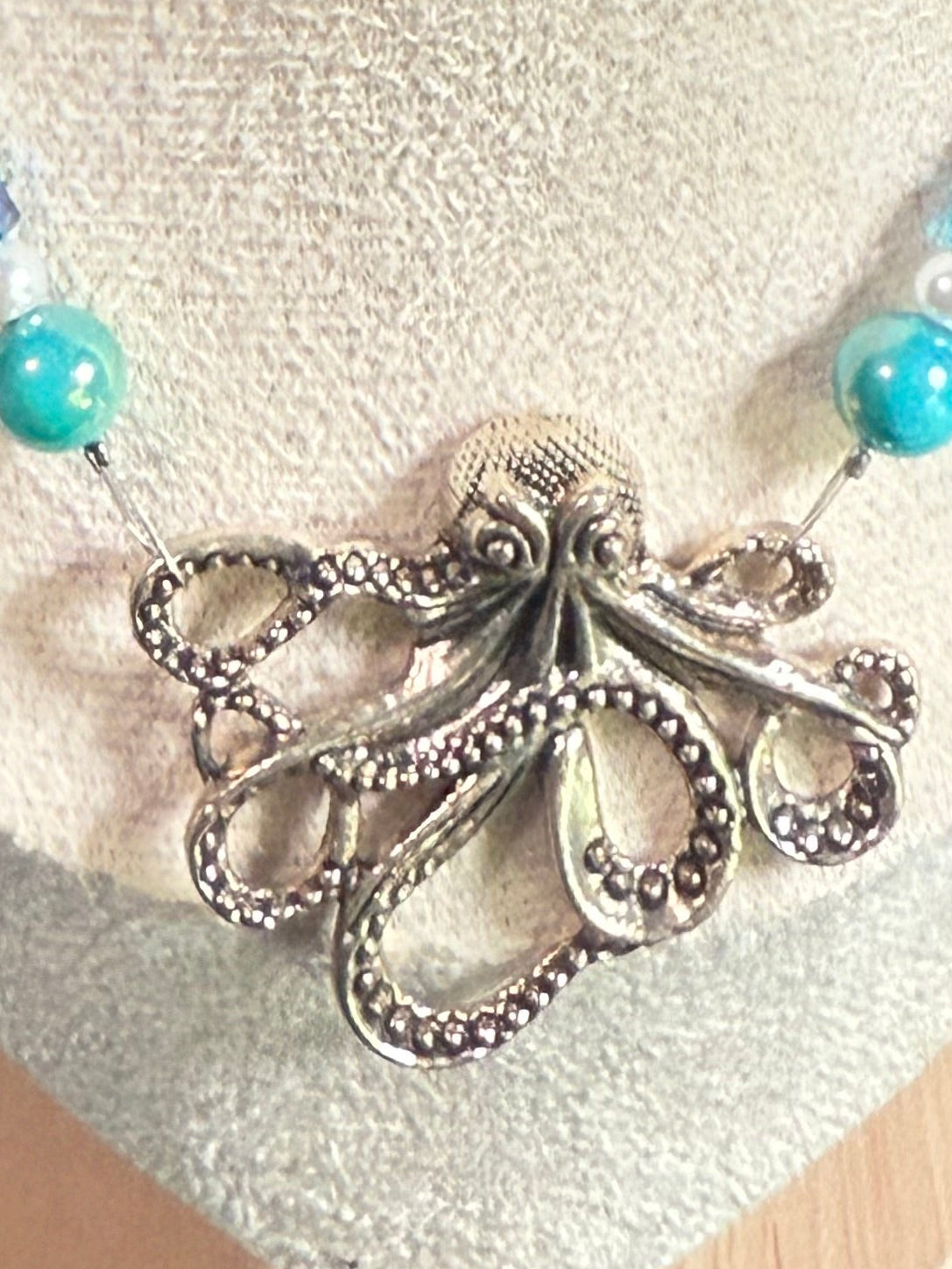 Squid Turquoise Blue Glass Beaded Necklace and Matching Bracelet