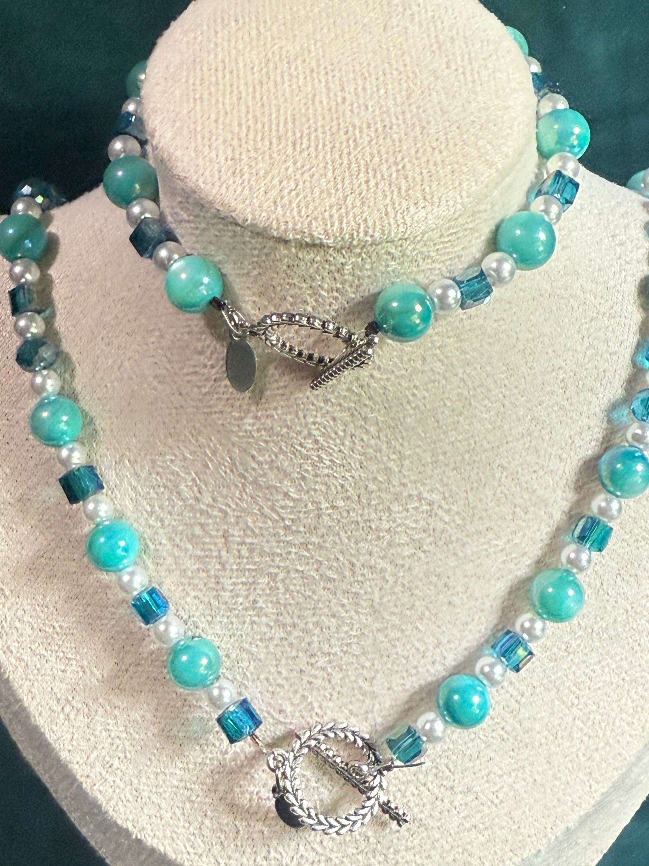 Squid Turquoise Blue Glass Beaded Necklace and Matching Bracelet