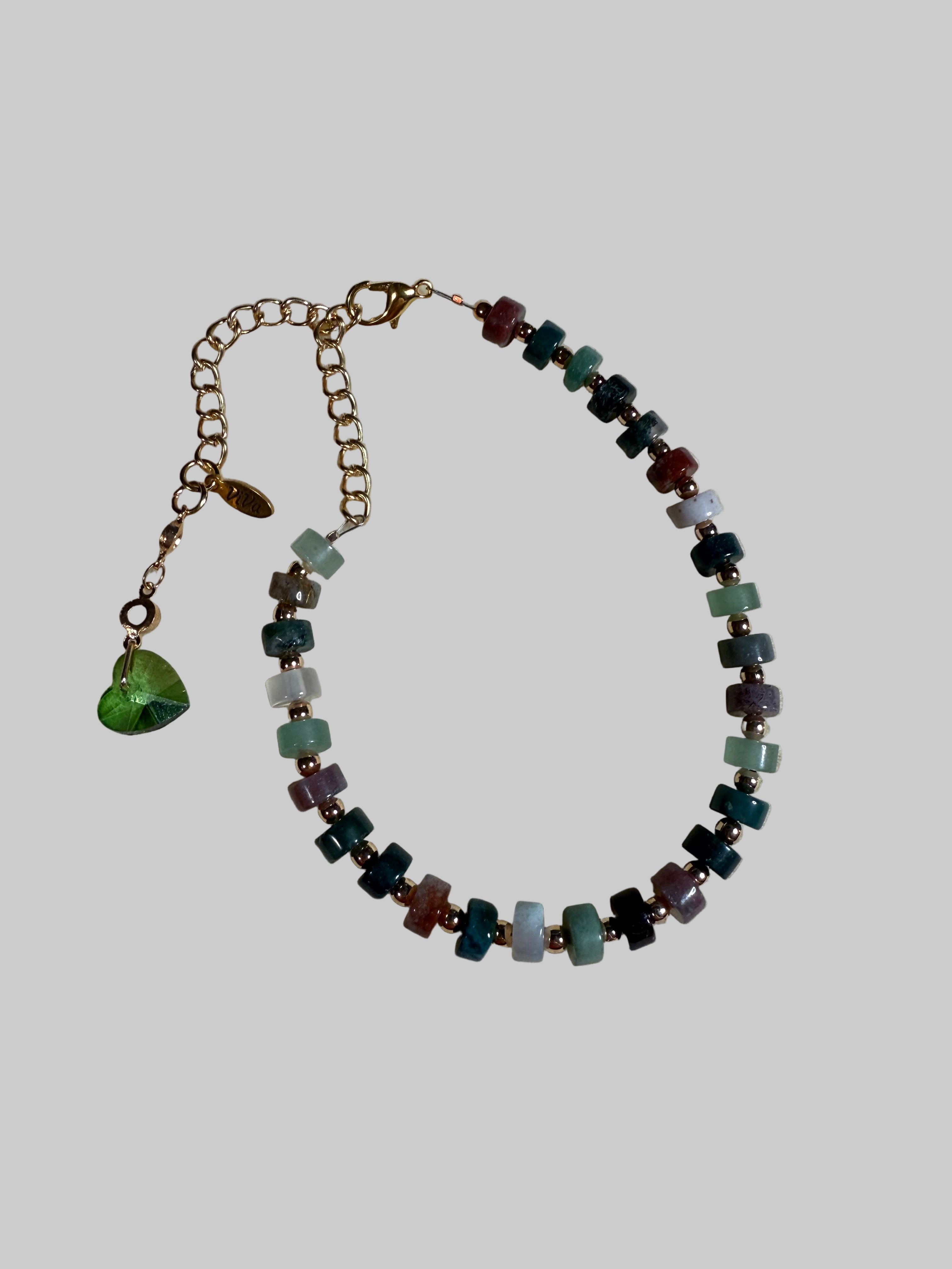 Beaded Glass and Metal Bracelet, Gold Accents