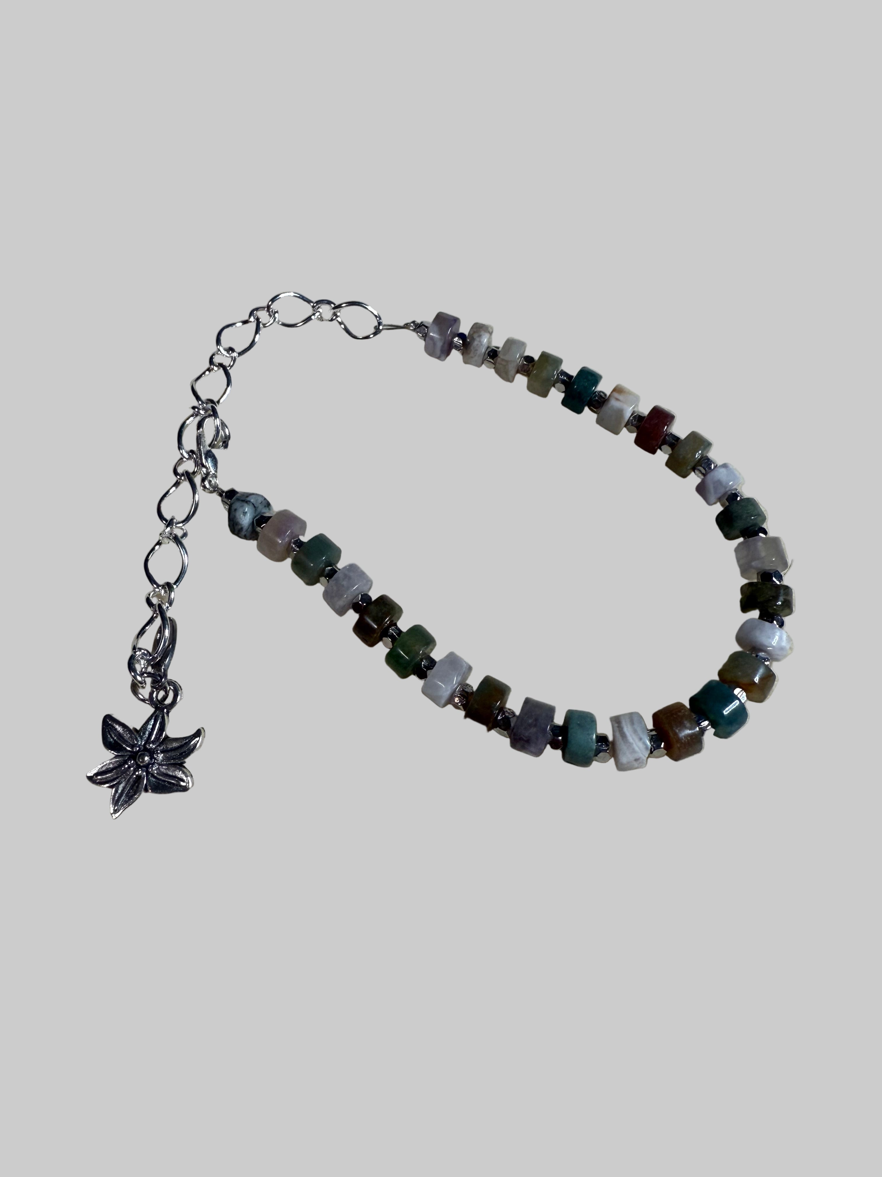 Beaded Glass and Metal Bracelet, Silver Accents