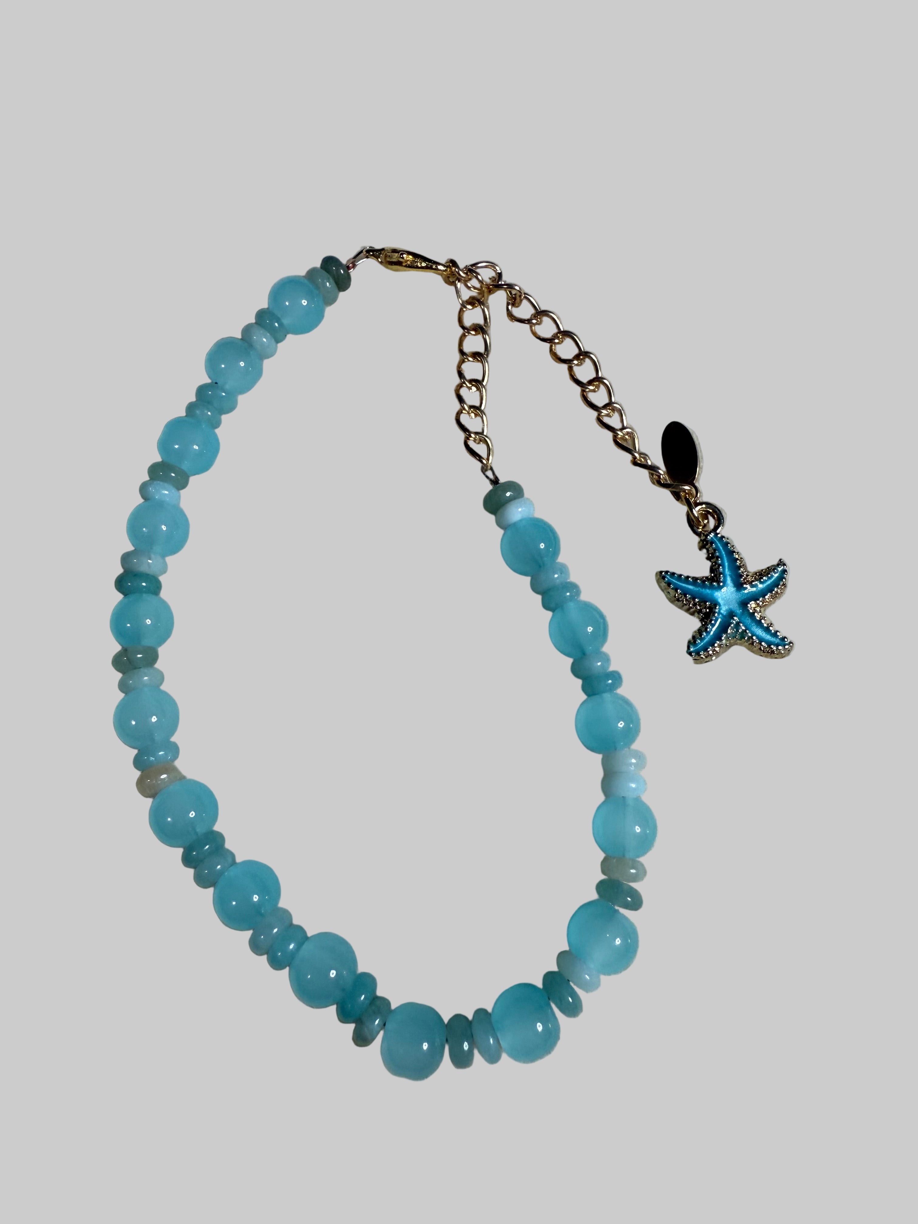 Amazonite and Glass Beaded Bracelet, Gold Accents