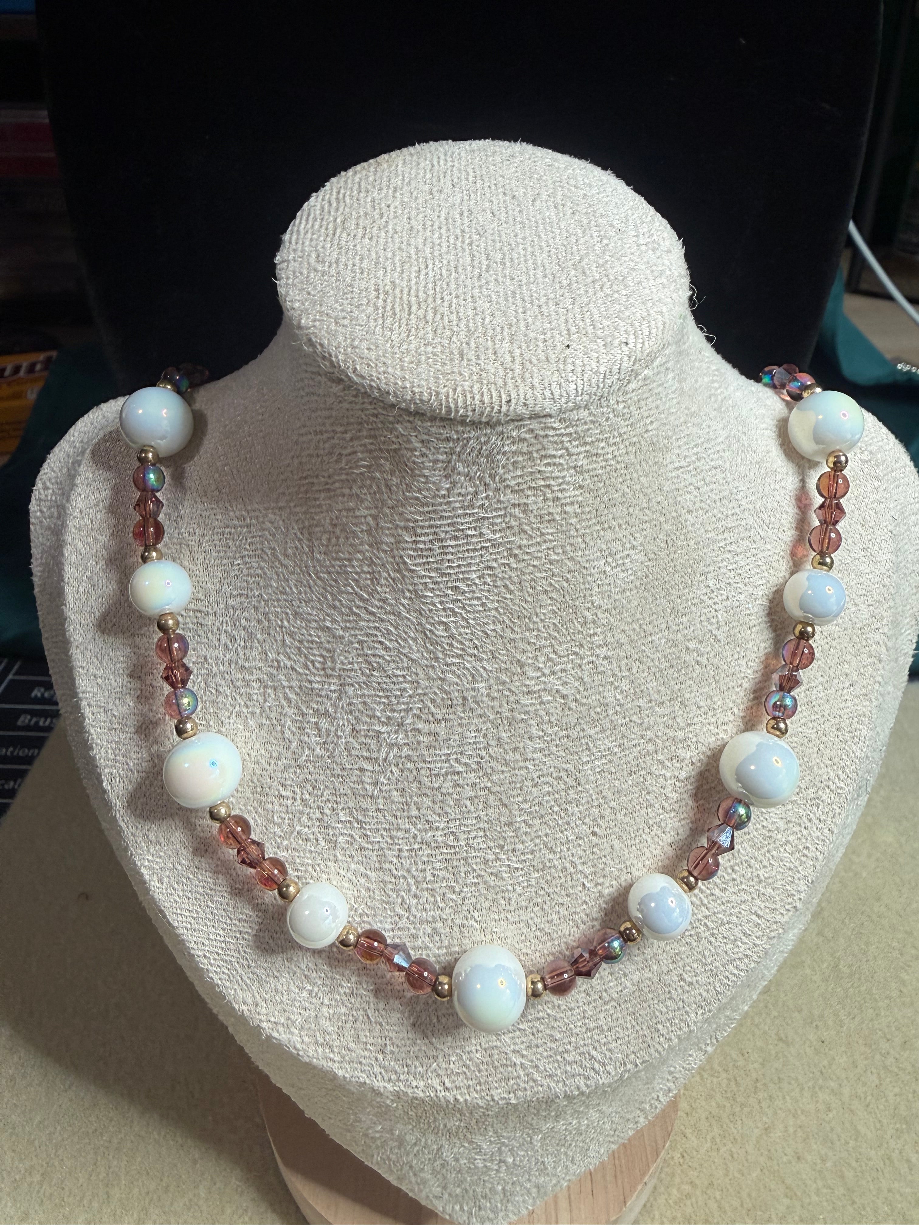 Glass Pearl, Purple, and Gold Accented Beaded Necklace