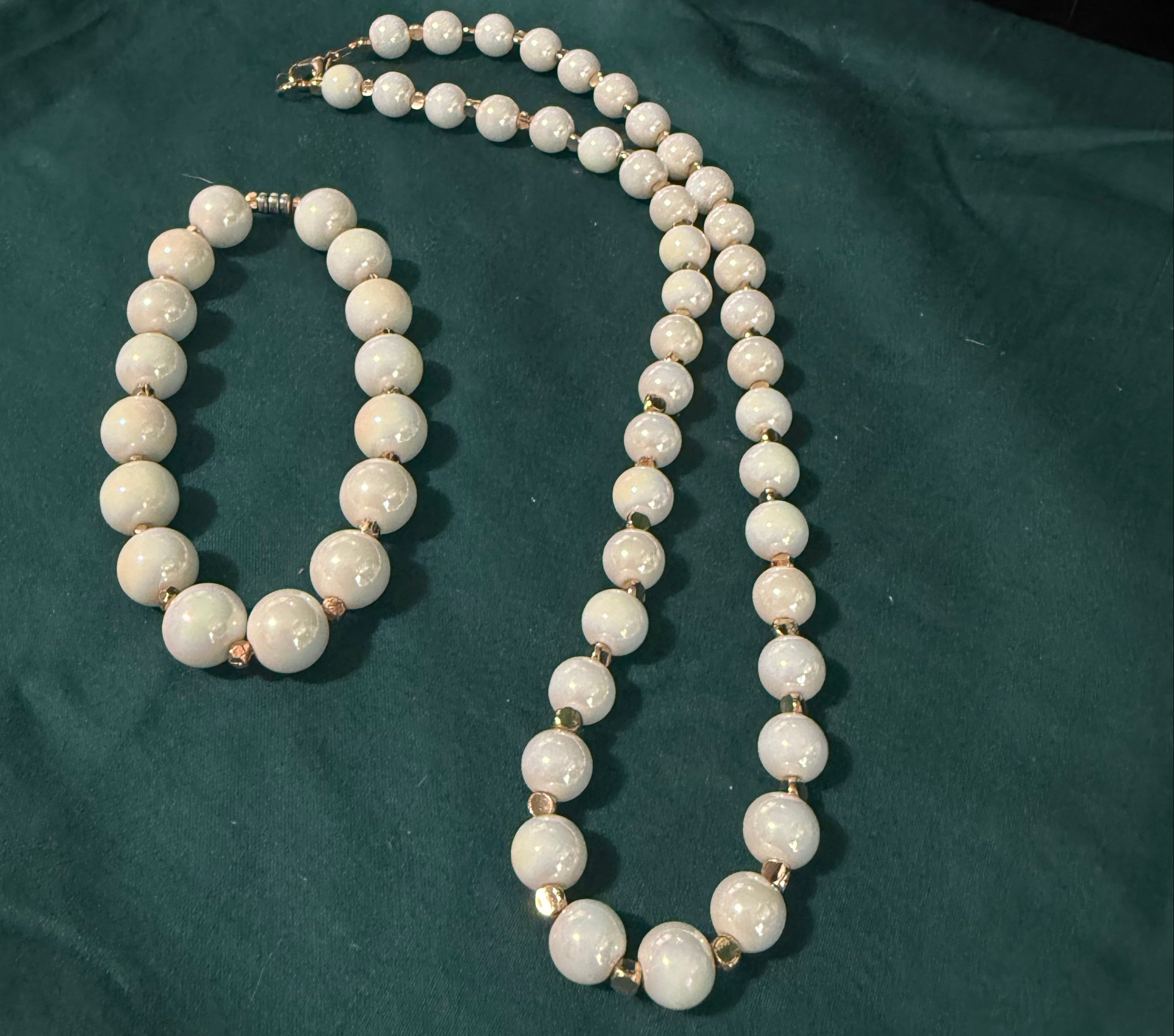 Glass Pearl and Rose Gold Accented Necklace and Bracelet Set