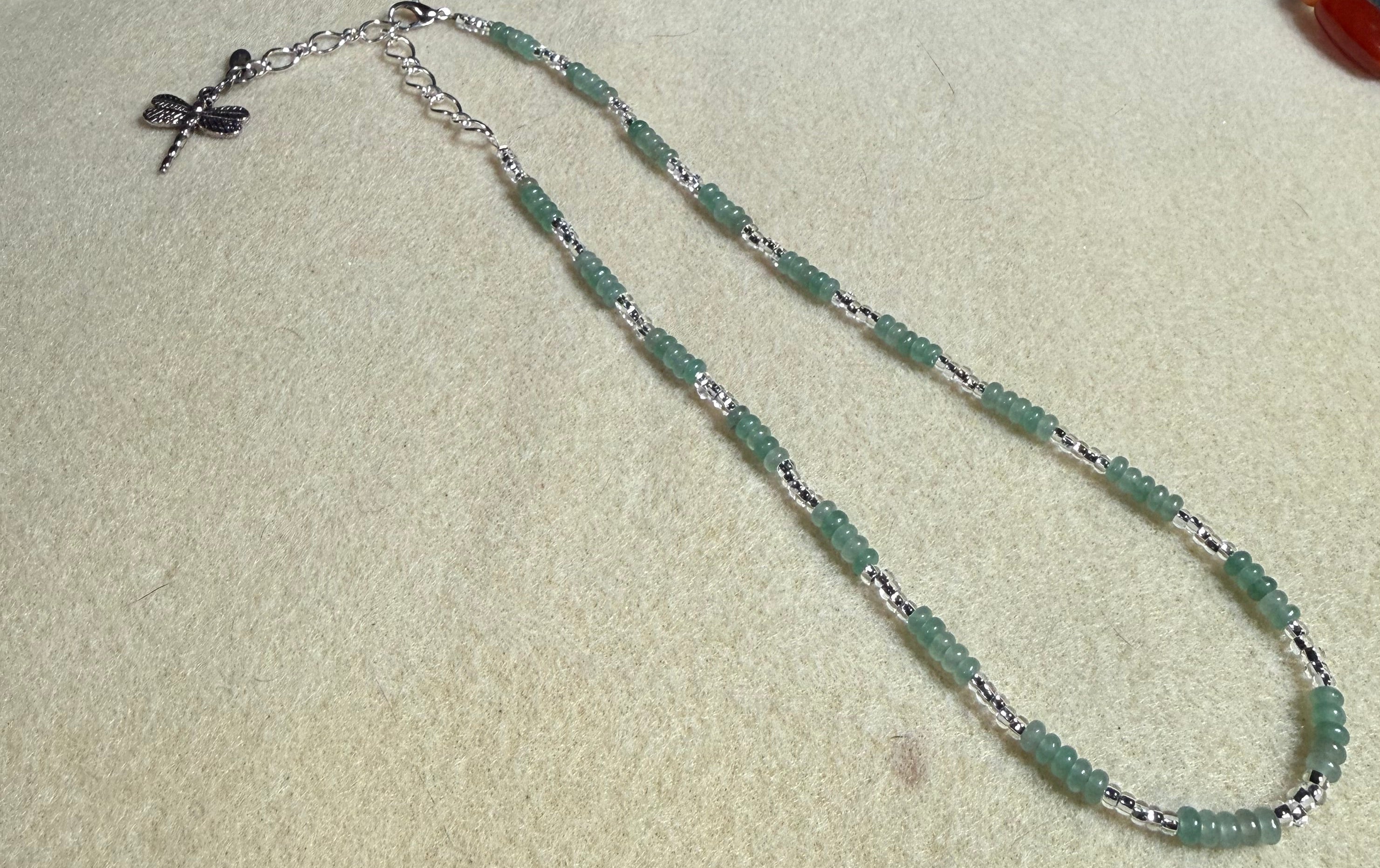 Amazonite and Seed Bead Necklace, Silver Accents